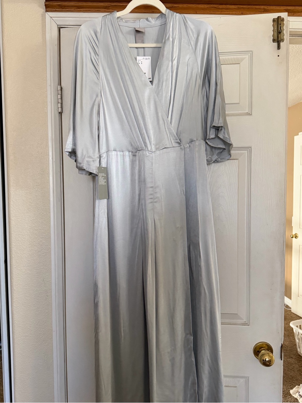 H&M Silver Satin Wrap-Front Maxi Dress